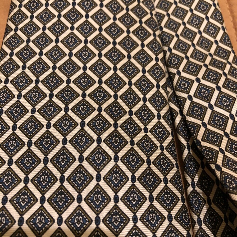 Christian Dior Gold, Bronze & Navy 100% Silk Tie